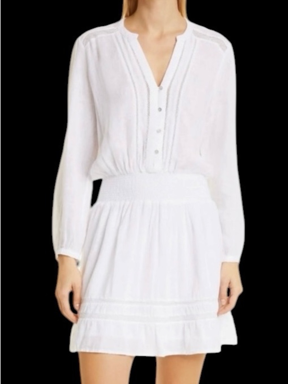Rails Jasmine White Lace Linen Long Sleeve Lined Mini Dress